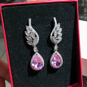 925 Silver Morganite Earrings with Water Drop Diamond Wings