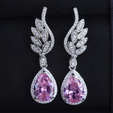 925 Silver Morganite Earrings with Water Drop Diamond Wings