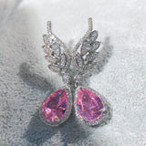 925 Silver Morganite Earrings with Water Drop Diamond Wings