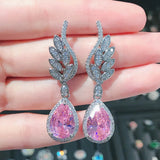 925 Silver Morganite Earrings with Water Drop Diamond Wings