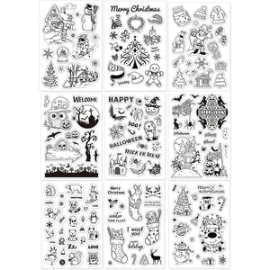 9 Mixed Theme Silicone Clear Stamps Christmas Skiing Halloween Animal Seal