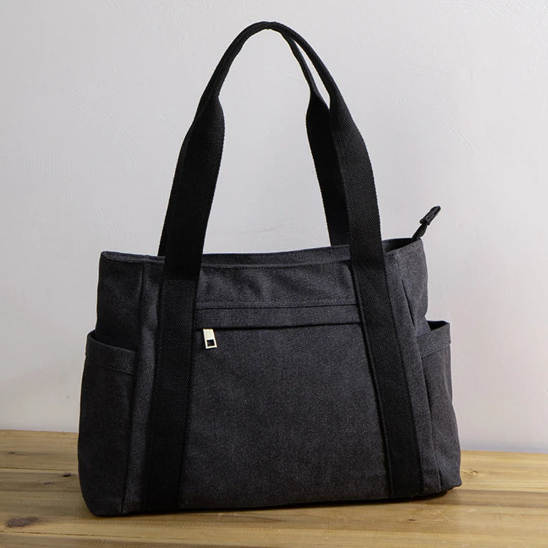 Large Women Canvas Tote Bag with Zipper