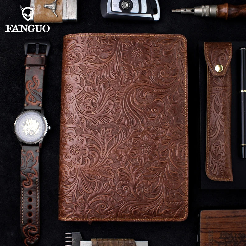A5 Vintage Leather Notebook Cowskin Cover Business Travel School