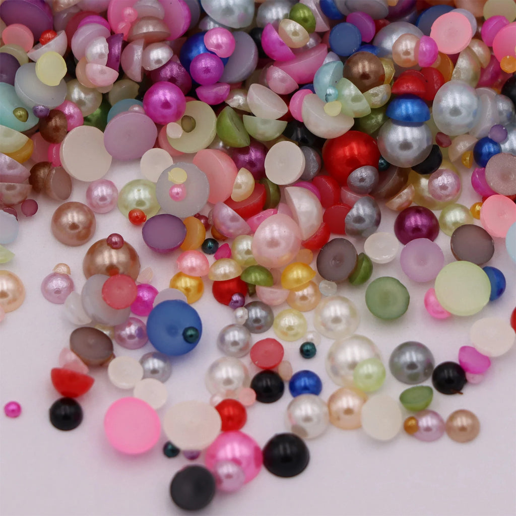 AB Pearls Half Round Resin Scrapbook Beads Flatback Plastic Glitters DIY