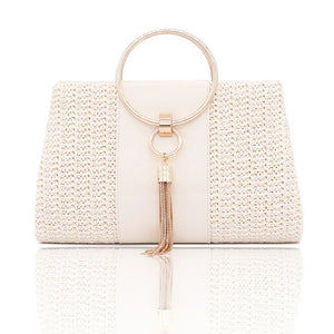 Designer Straw Clutch Bag Tassel Female Shoulder Wedding Party Evening Handbag