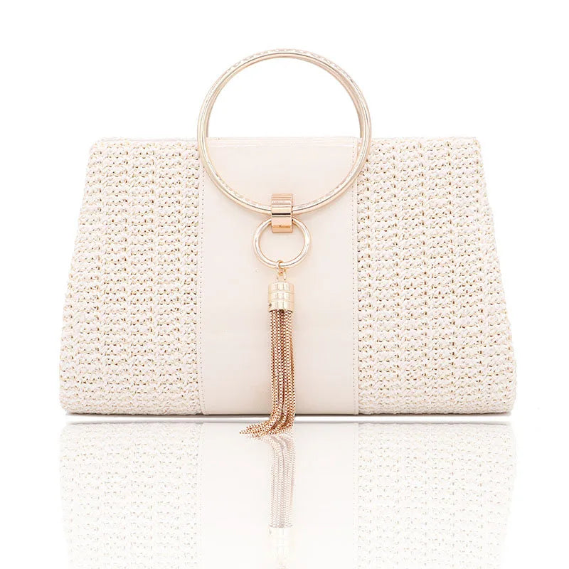 Designer Straw Clutch Bag Tassel Female Shoulder Wedding Party Evening Handbag