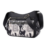 Nylon Canvas Shoulder Bag Traditional Elephant Print Clutch