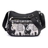 Nylon Canvas Shoulder Bag Traditional Elephant Print Clutch