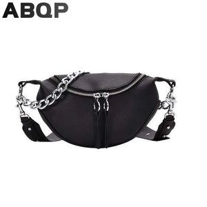 Leather Women Fanny Pack Chains Female Waist Pack