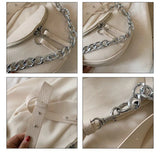 Leather Women Fanny Pack Chains Female Waist Pack