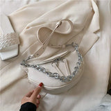 Leather Women Fanny Pack Chains Female Waist Pack