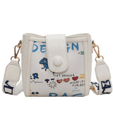 Large Capacity Bucket Crossbody Bag for Women with Candy Print
