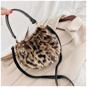 Leopard Velvet Winter Shoulder Bag Large Capacity Crossbody Handbag