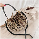 Leopard Velvet Winter Shoulder Bag Large Capacity Crossbody Handbag