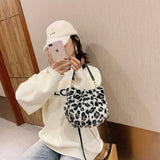 Leopard Velvet Winter Shoulder Bag Large Capacity Crossbody Handbag