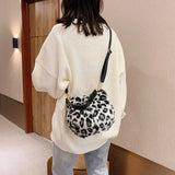 Leopard Velvet Winter Shoulder Bag Large Capacity Crossbody Handbag