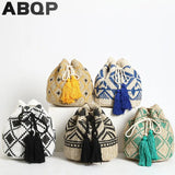 Women's Bucket Straw Bag with Tassel Shoulder Bag