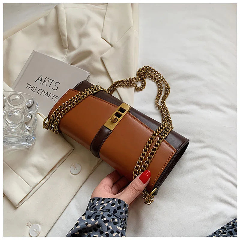 Women Shoulder Bags Chain Messenger Bags Horizontal Pu Leather Bag