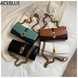 Women Shoulder Bags Chain Messenger Bags Horizontal Pu Leather Bag