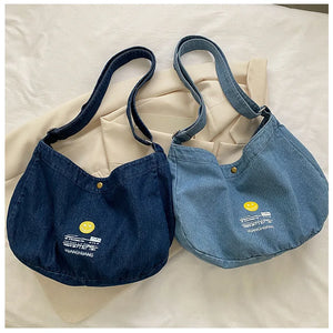Denim Shoulder Bag Solid Canvas Satchel Cotton Women Messenger Bag