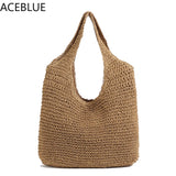 Rattan Women Shoulder Bags Wicker Woven Female Handbags Large Capacity