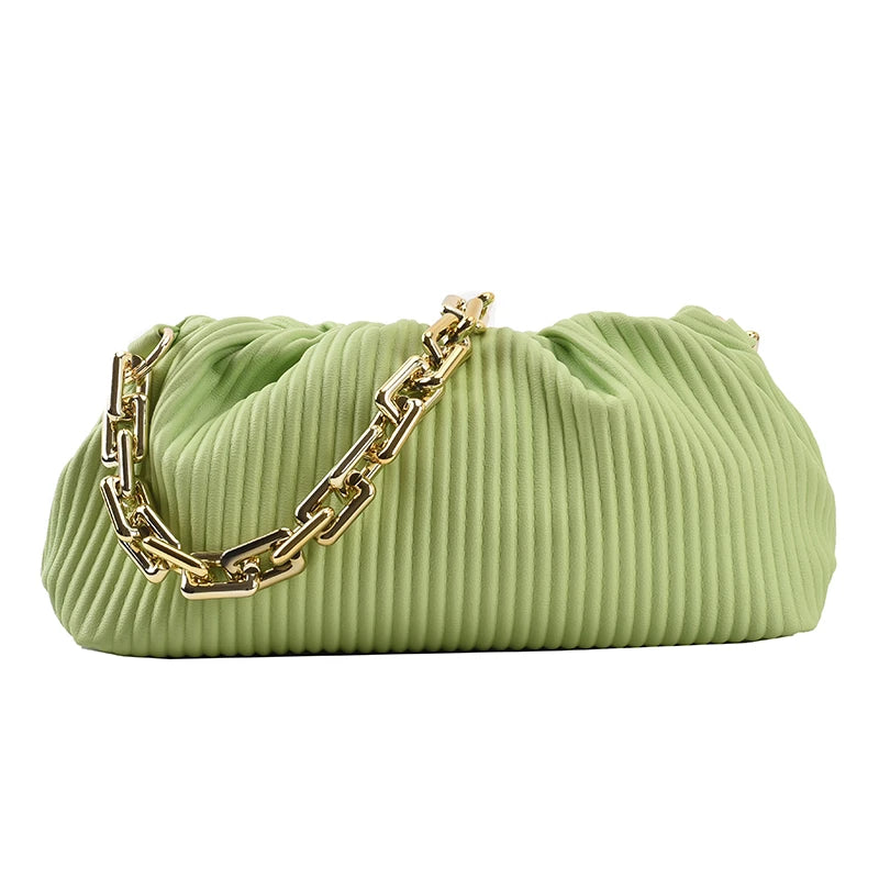 Women's Solid Chain Crossbody Bag PU Leather Striped Cloud Bag