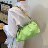 Women's Solid Chain Crossbody Bag PU Leather Striped Cloud Bag