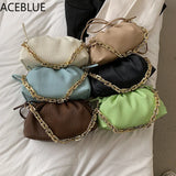 Women's Solid Chain Crossbody Bag PU Leather Striped Cloud Bag