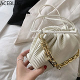 Women's Solid Chain Crossbody Bag PU Leather Striped Cloud Bag