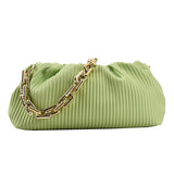Women's Solid Chain Crossbody Bag PU Leather Striped Cloud Bag