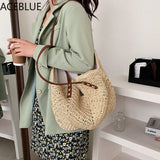 Bohemian Summer Straw Beach Tote Bag Hand-woven Women's Shoulder Handbag