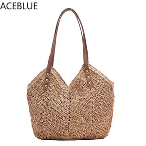 Bohemian Summer Straw Beach Tote Bag Hand-woven Women's Shoulder Handbag