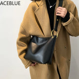 Retro Bucket Bag Solid PU Leather Crossbody Bag
