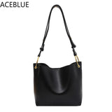 Retro Bucket Bag Solid PU Leather Crossbody Bag