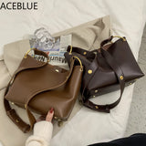 Retro Bucket Bag Solid PU Leather Crossbody Bag