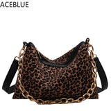 Woman Brown Leopard Chains Crossbody Shoulder Bag Spring