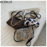 Woman Brown Leopard Chains Crossbody Shoulder Bag Spring