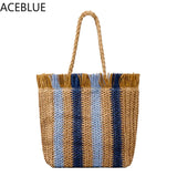 Women Straw Bag Large Capacity Tote Fringe Shoulder Handbag