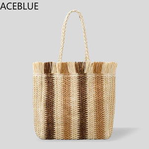 Women Straw Bag Large Capacity Tote Fringe Shoulder Handbag