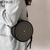 Small Rivet Circular PU Leather Crossbody Bag for Women