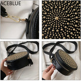 Small Rivet Circular PU Leather Crossbody Bag for Women