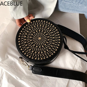 Small Rivet Circular PU Leather Crossbody Bag for Women