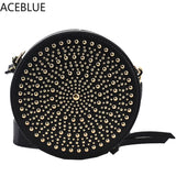 Small Rivet Circular PU Leather Crossbody Bag for Women