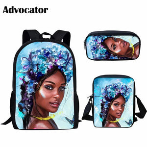 3pc African Girl Print School Bags Set for Girls Kids Backpack Boys Children