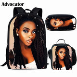 African Art Women Printing Backpack School Bag 3pcs/Set for Kids Girls