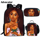 African Art Women Printing Backpack School Bag 3pcs/Set for Kids Girls
