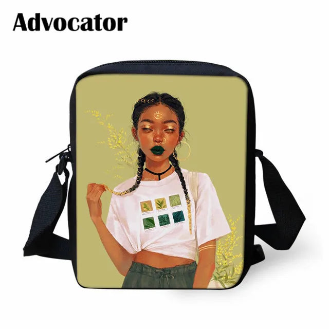 African Woman Print Mini Messenger Bag for Teens Crossbody Bags School Handbags