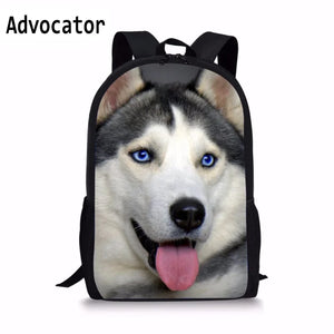 3D Wolf Dog Pattern School Backpack Boys Girls Bookbag Kids Rucksack