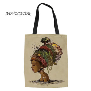 Canvas Shoulder Bag African Girl Print Large Capacity Handbag