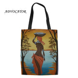 Canvas Shoulder Bag African Girl Print Large Capacity Handbag